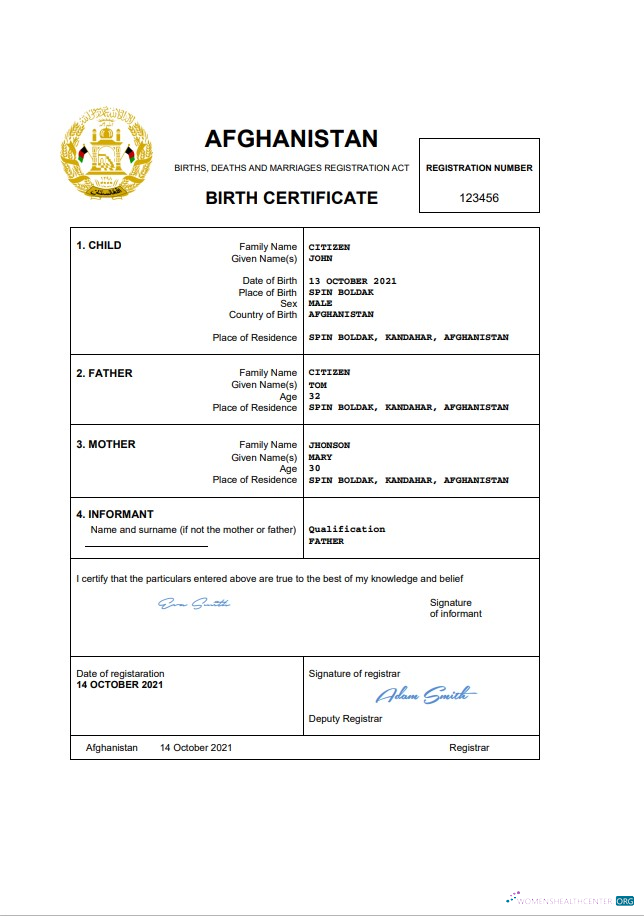 Download Afghanistan vital record birth certificate Word Photoshop template